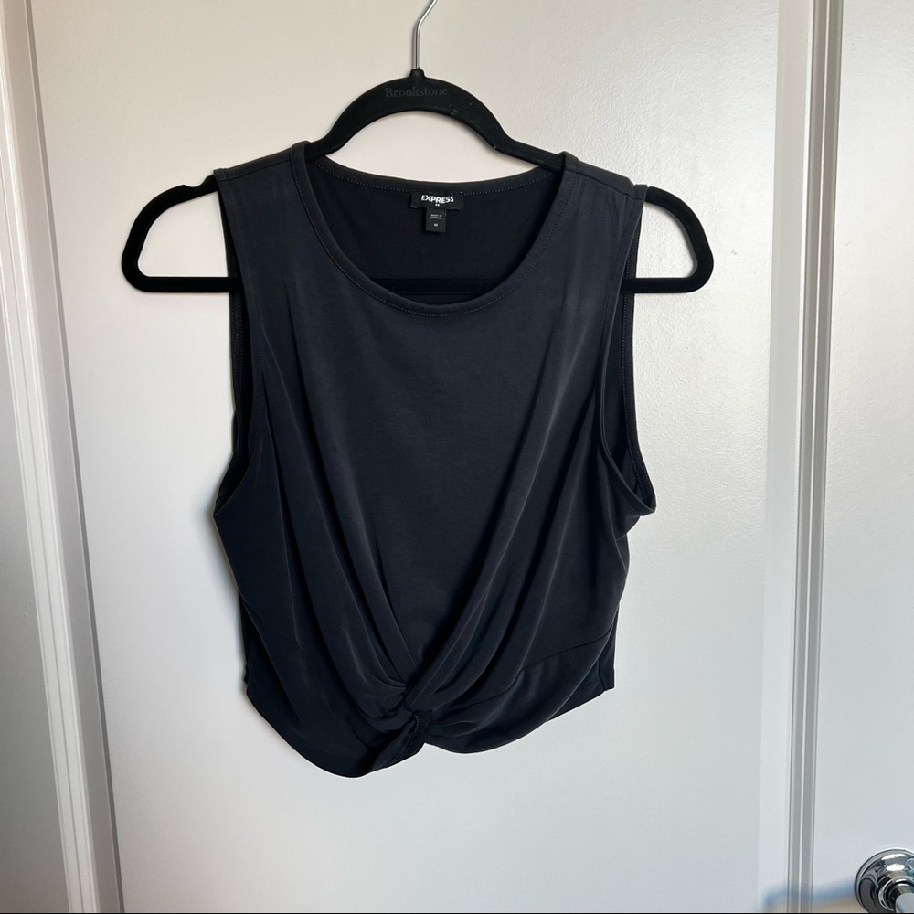 EXPRESS silky sueded jersey cropped high neck twist front tank